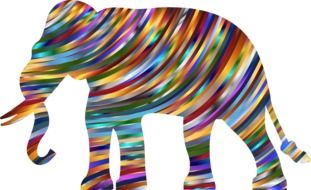 clipart of multicolored striped elephant