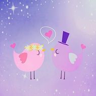 cartoon Birds in Love at purple background