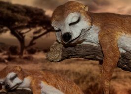 figure of a sleeping meerkat in Africa close-up on blurred background