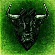 drawing portrait of green horned bull