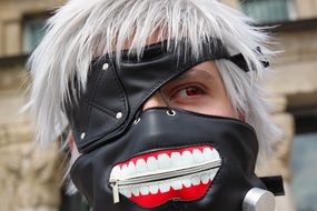 man in cosplay mask