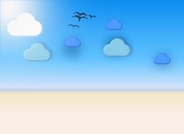 drawn flock of birds on blue sky