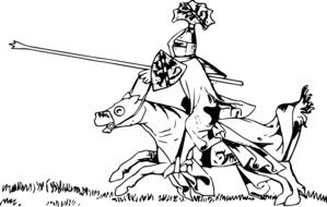 drawn knight on horseback at a tournament