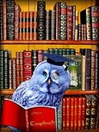 owl behind the book for printing, template