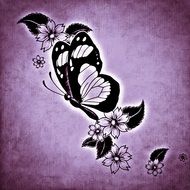 beautiful filigree drawing of butterfly and flowers