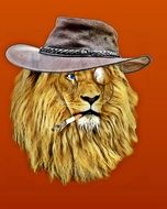 funny portrait of a lion with hat and cigarette