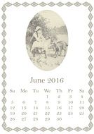 June calendar sheet in vintage style