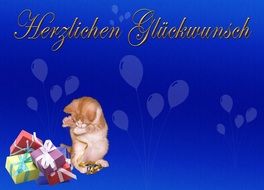 greeting card with gifts and cat