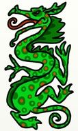 green dragon painted with polka dots