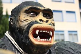 Close-up of the gorilla figure with grin