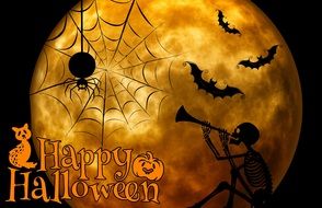 halloween greeting card with skeleton