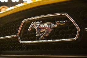 Logo of Mustang on the car close-up