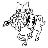 drawn knight cat on horse