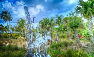 water sculpture in the form of birds