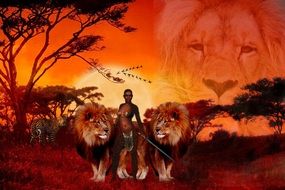 Woman with Lion Africa poster drawing