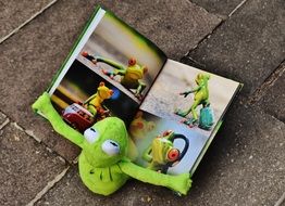 funny kermit watching picture book