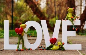 cute porcelain frogs with red hearts