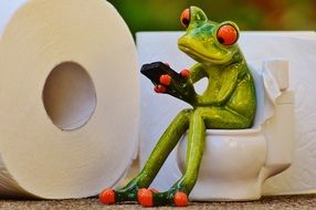 frog on the toilet with tablet