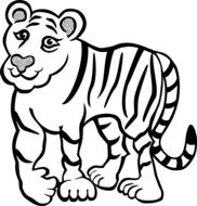 black and white drawing of a tiger