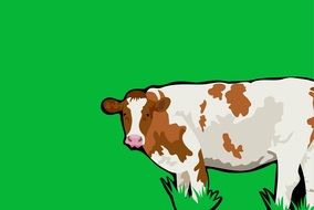 drawing of a cow on a green background