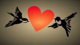 Clip Art of birds and heart