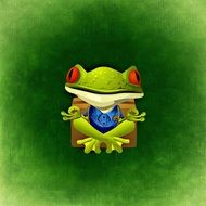 drawing green frog on a green background