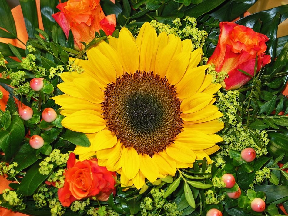 decorative bouquet with sunflower