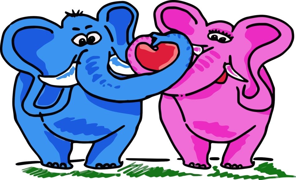 drawing of two elephants in love