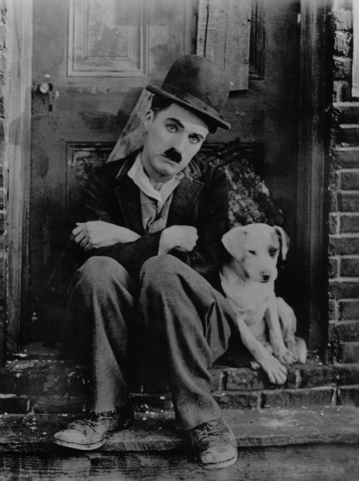 portrait of Charlie Chaplin with a dog