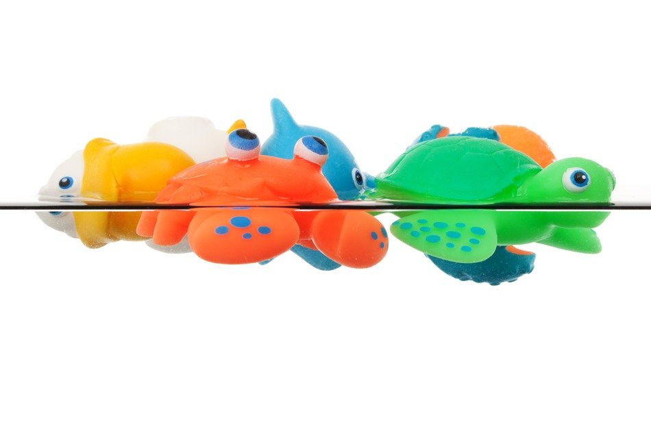 rubber toys in the water