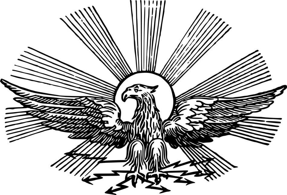 painted eagle on the background of the sun