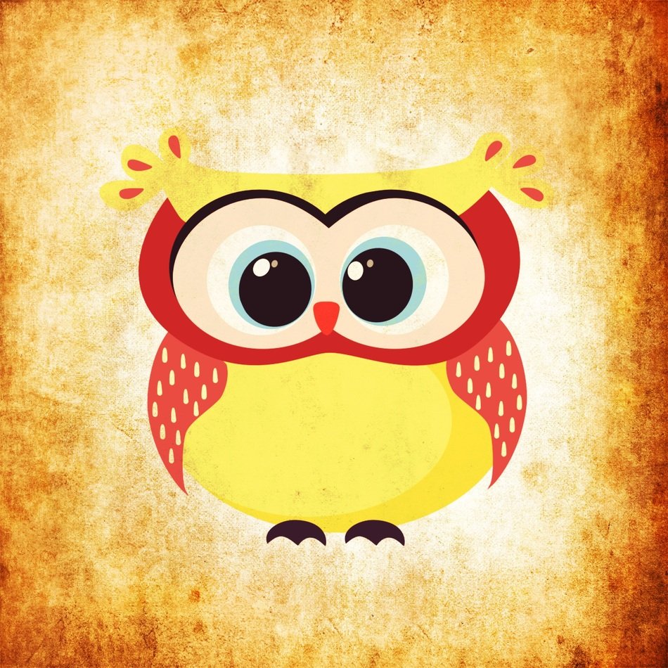 Cute red owl on a yellow background as a graphic image