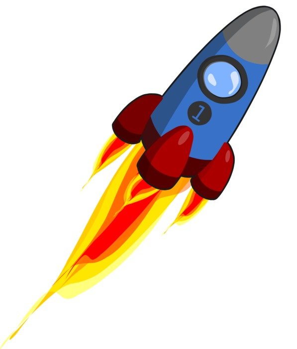 Drawing of the rocket with flame at white background