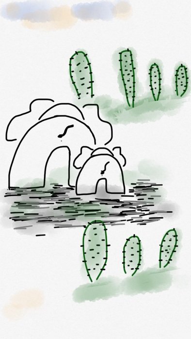 elephants among cacti sketch