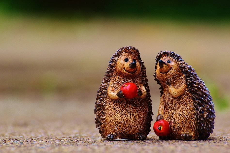 cute figures of hedgehogs with apples