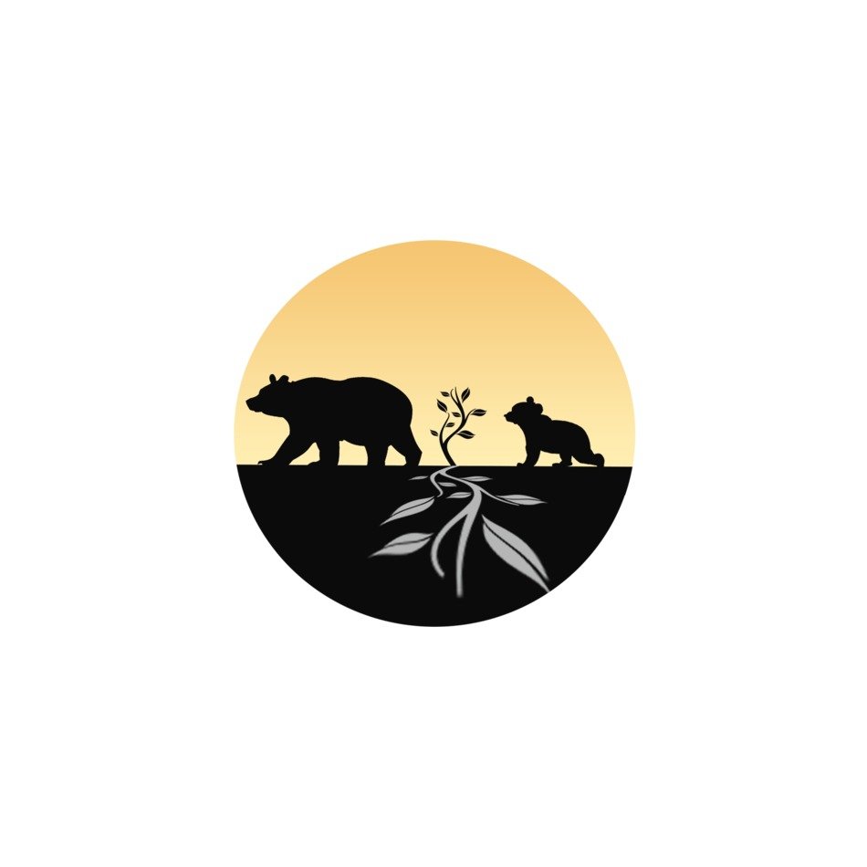 icon with bears on the field at colorful sunset background