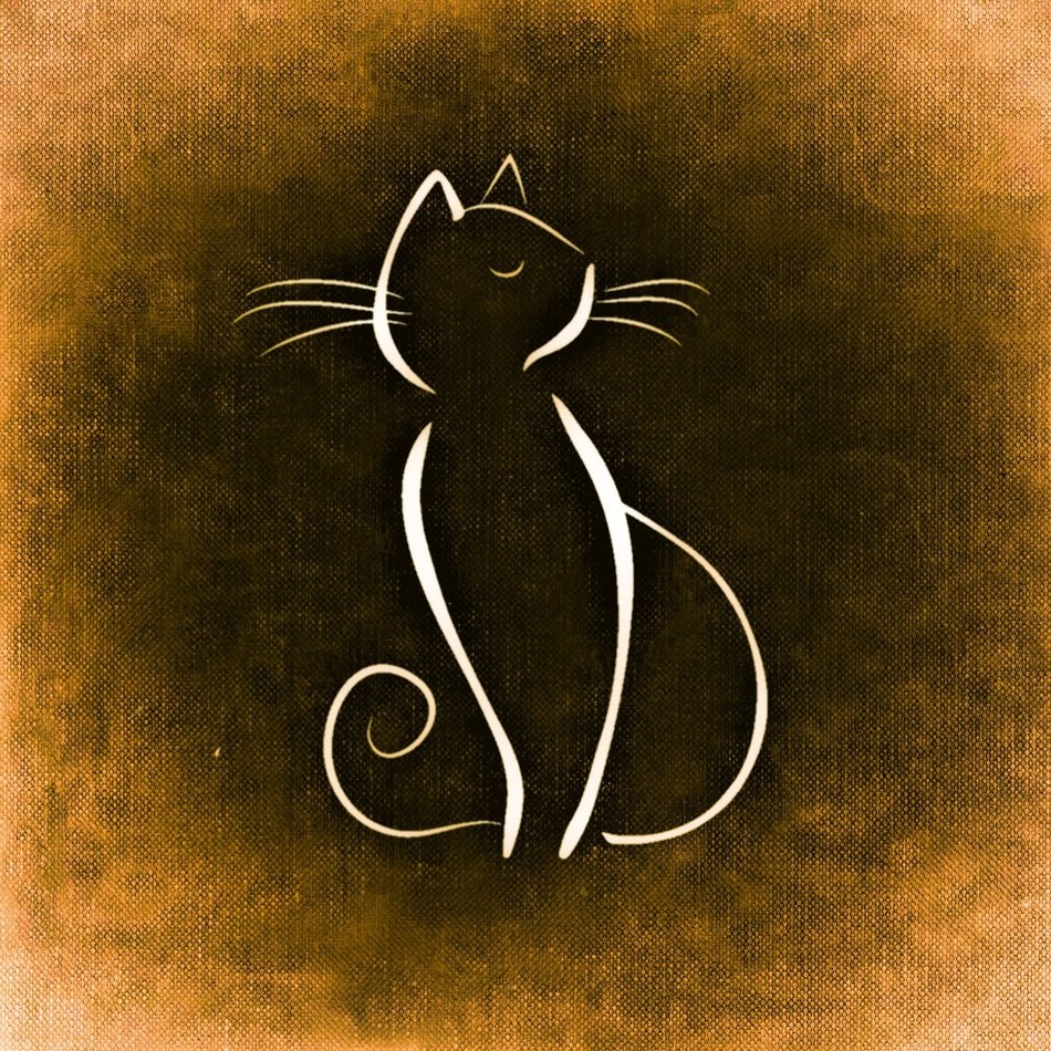 white silhouette of a cat on the vintage paper