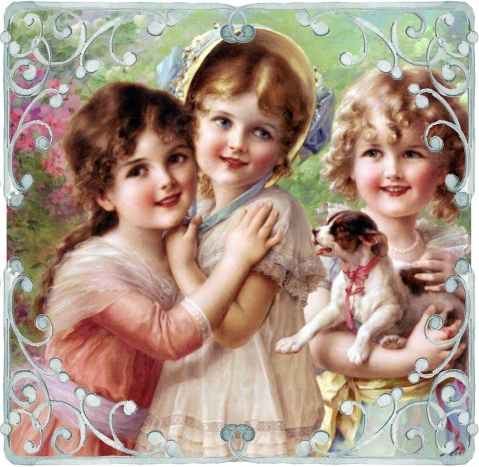 portrait of little girls in vintage style