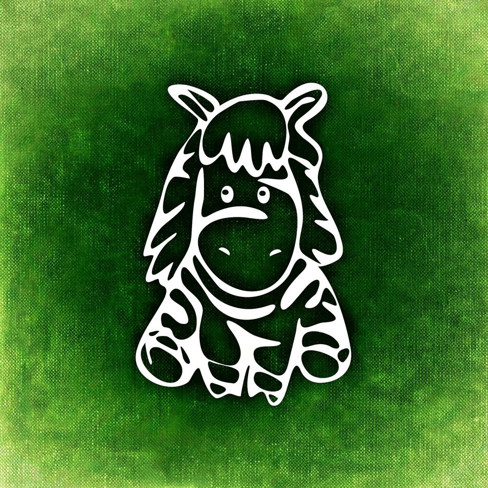 Zebra, Funny drawing at green background