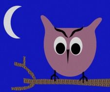 drawing of an owl on a branch at night