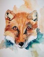 watercolor drawing of a red fox
