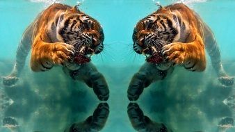 Wild tigers in the mirror image