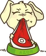 Clipart of painted puppy eats steak