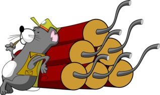 Cartoon rat at pile of Dynamite
