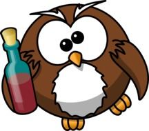 drunk fat Owl with Alcohol bottle, illustration