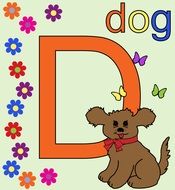 Alphabet, Letter D, illustration with dog