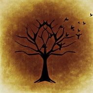tree silhouette with migratory birds