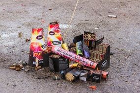 packages from Used Fireworks on ground