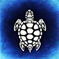 white silhouette of a turtle on the blue background