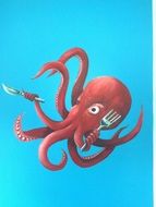 Funny cartoon Octopus with fork and knife